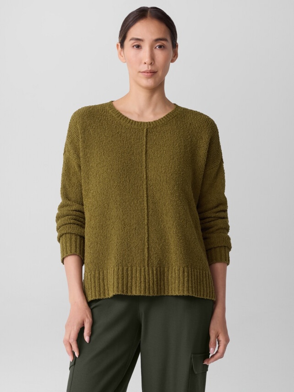NWT Eileen Fisher Cotton Fluff Crew Neck Top Boxy Fit Basic Length Sweater Sz L